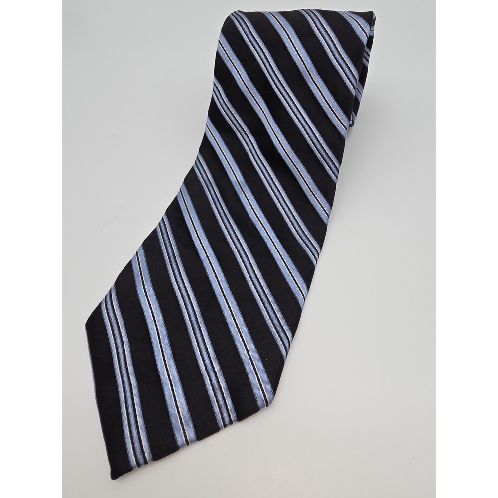 Express Design Studio Blue Black White Striped Italian Silk Tie 60" x 3.5" NWOT